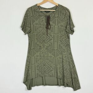 Yak n Yeti Olive Green Black Petroglyph Asymmetrical‎ Jersey Dress Women's Small